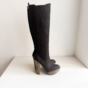 Joe's Deep Dark Brown Nubuck Suede High Heel Boots 7.5